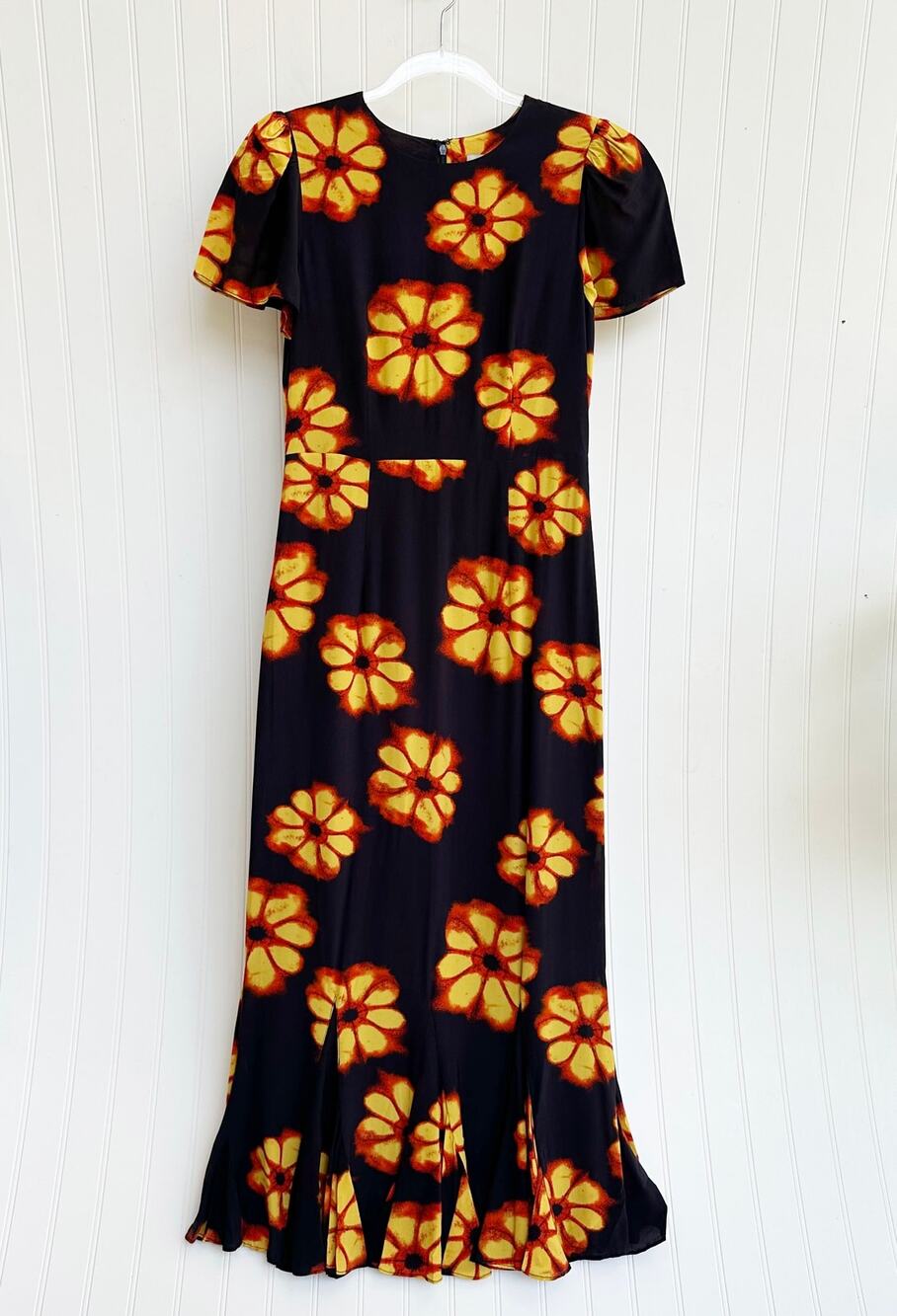 RHODE Lulani Dress Midi Flared 2 NWT Black Mosaic Bombay Floral Puff Sleeve